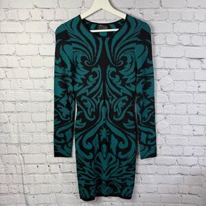 TORN BY RONNY KOBO Black Teal Design Bodycon Knit Dress Size Small